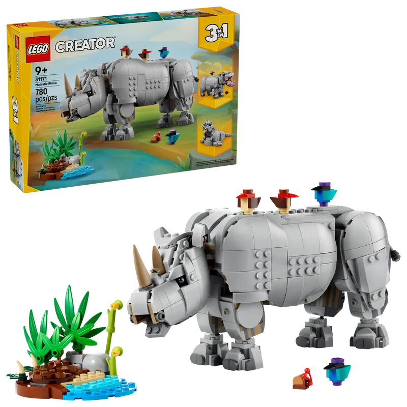 Wild Animals: Majestic Rhino with Birds