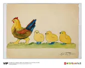 Illustration Wooden Toy Hen and Chicks