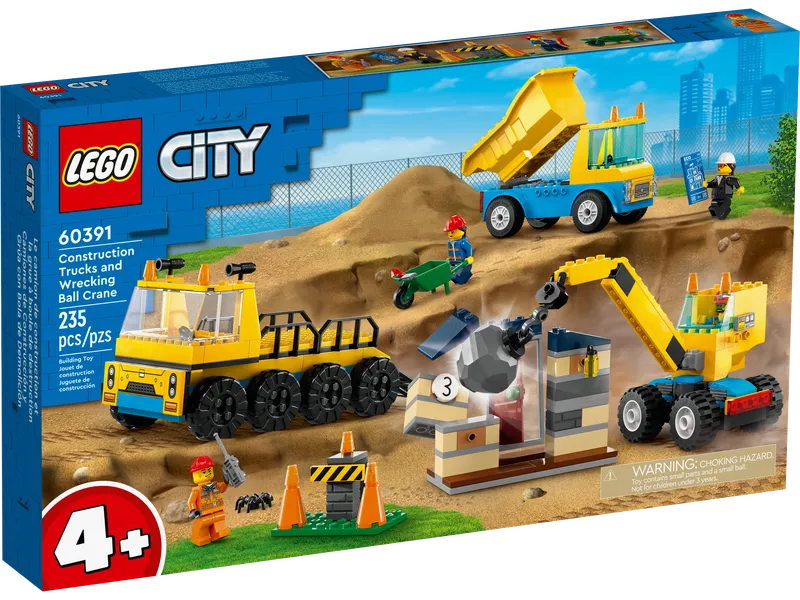 Construction Trucks and Wrecking Ball Crane
