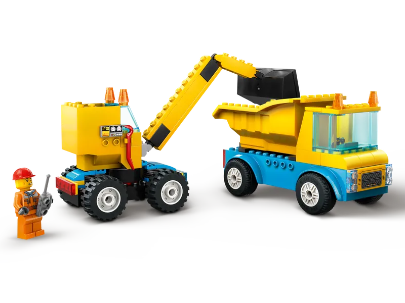 Construction Trucks and Wrecking Ball Crane