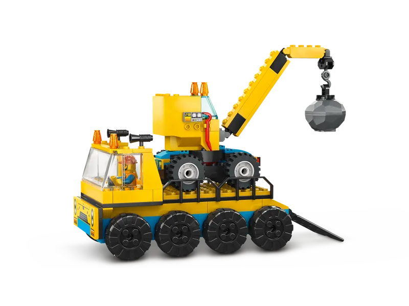 Construction Trucks and Wrecking Ball Crane