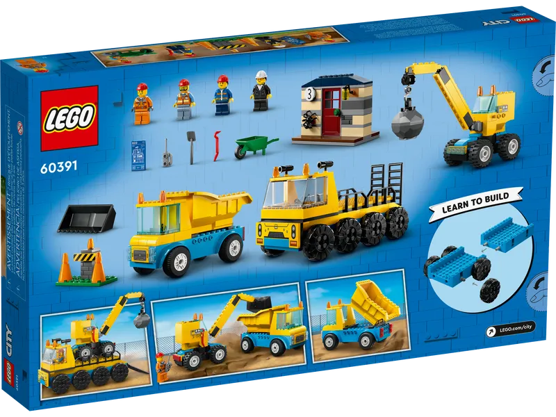 Construction Trucks and Wrecking Ball Crane