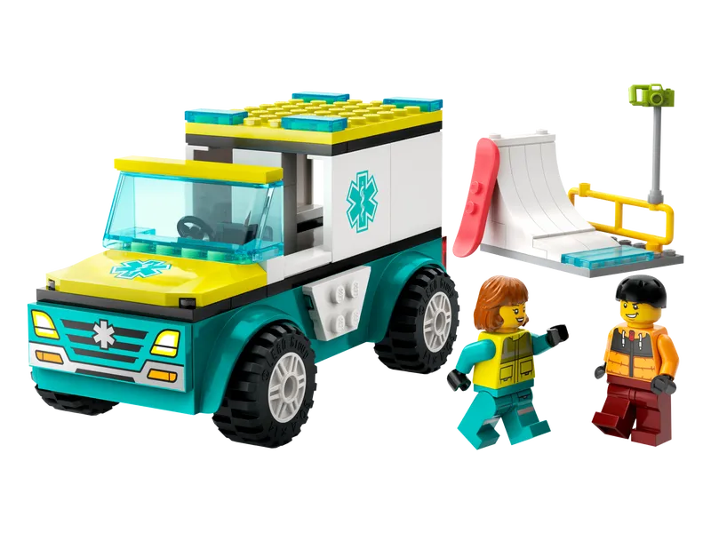 Emergency Ambulance and Snowboarder Emergency Ambulance and Snowboarder