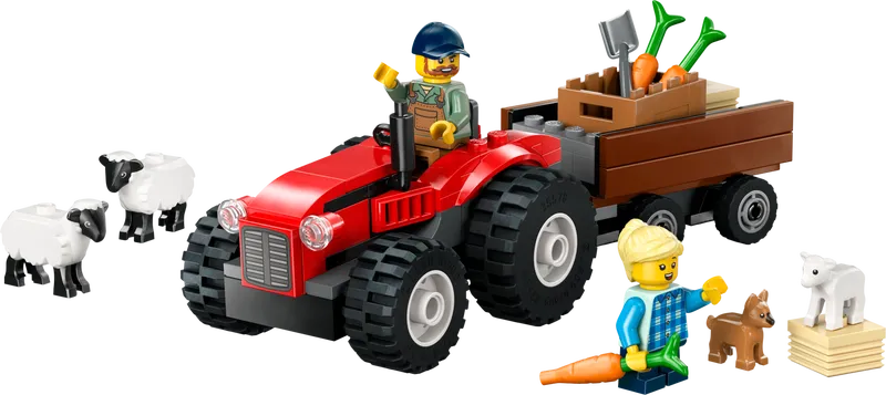 Red Farm Tractor with Trailer & Sheep