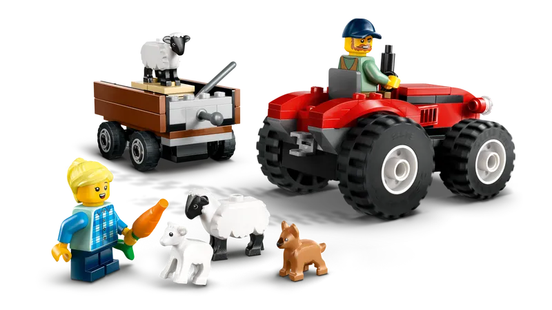 Red Farm Tractor with Trailer & Sheep