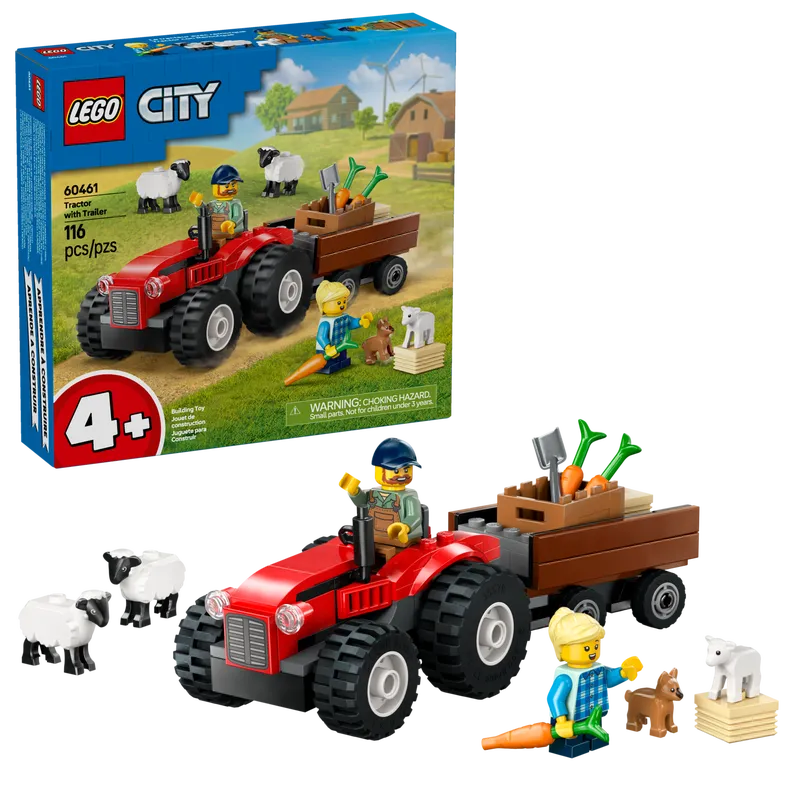 Red Farm Tractor with Trailer & Sheep